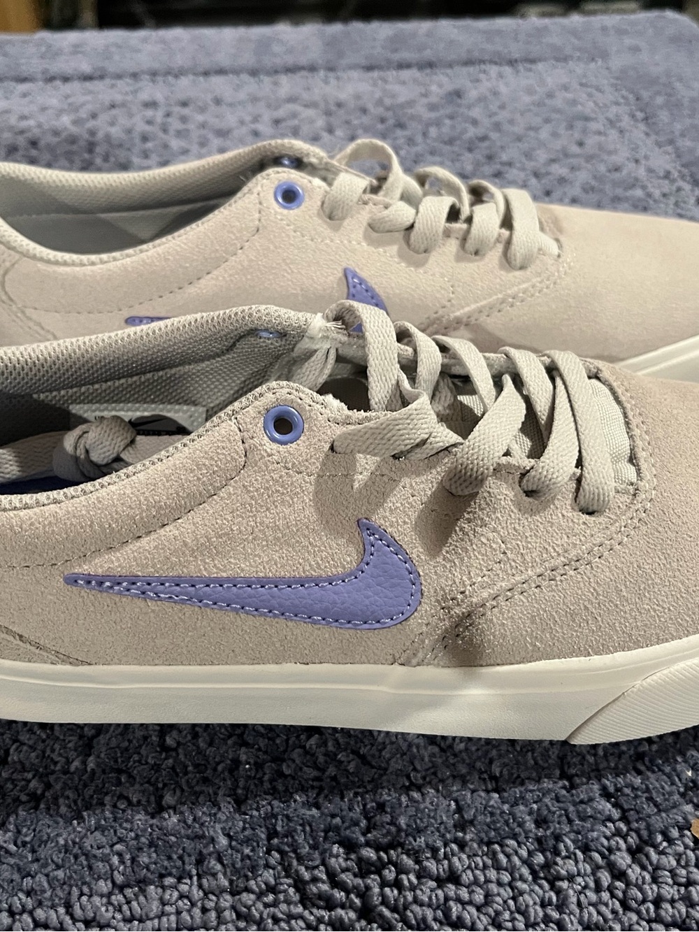Nike Women's Charge Suede Sneakers in Light Gray with Lavender Swoosh